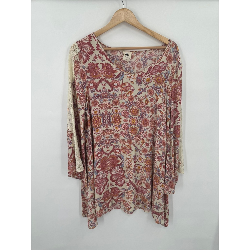 Spade & Heart Tunic Top Womens M Boho Festival Lace Floral Paisley Flowy Fairy